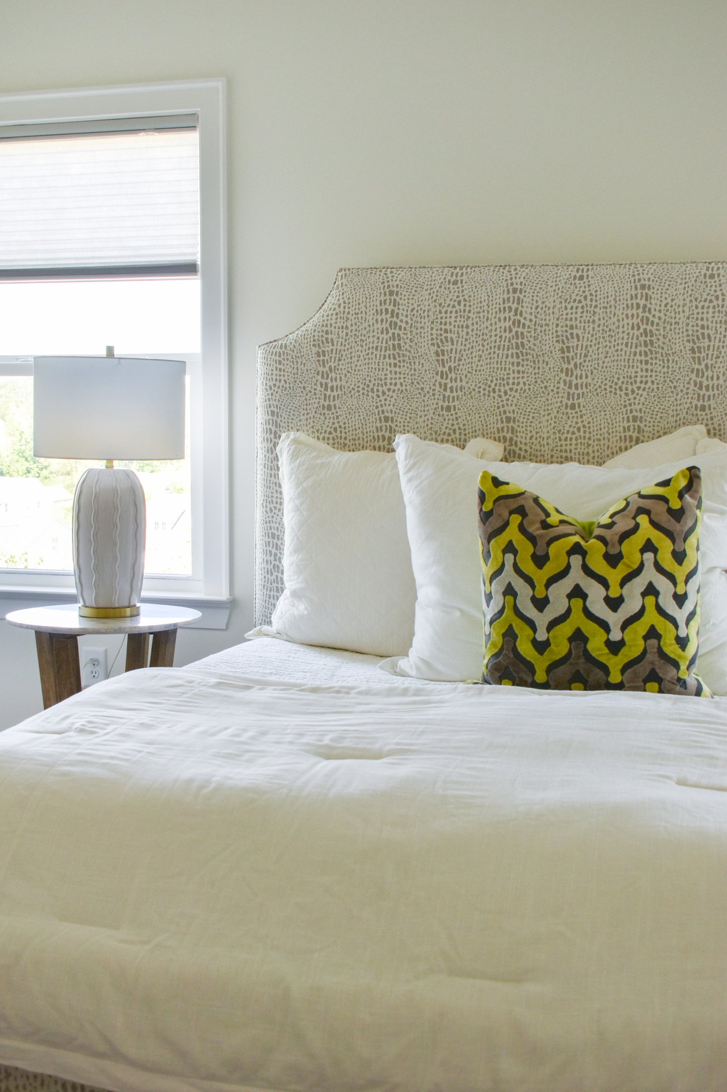 Chartreuse and Grey Chevron Pillow