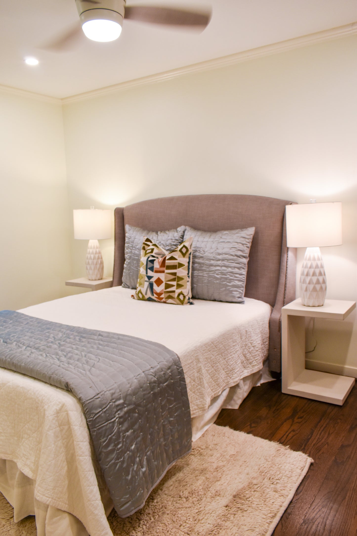 Upholstered Queen Headboard /Myra Graphite BLK Nickel