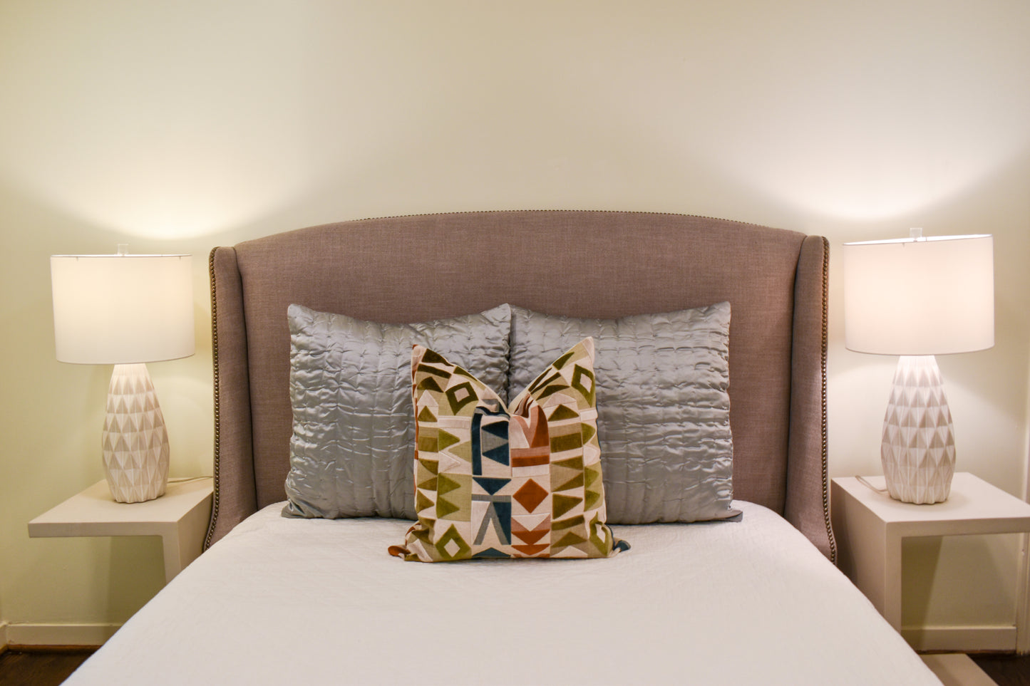 Upholstered Queen Headboard /Myra Graphite BLK Nickel