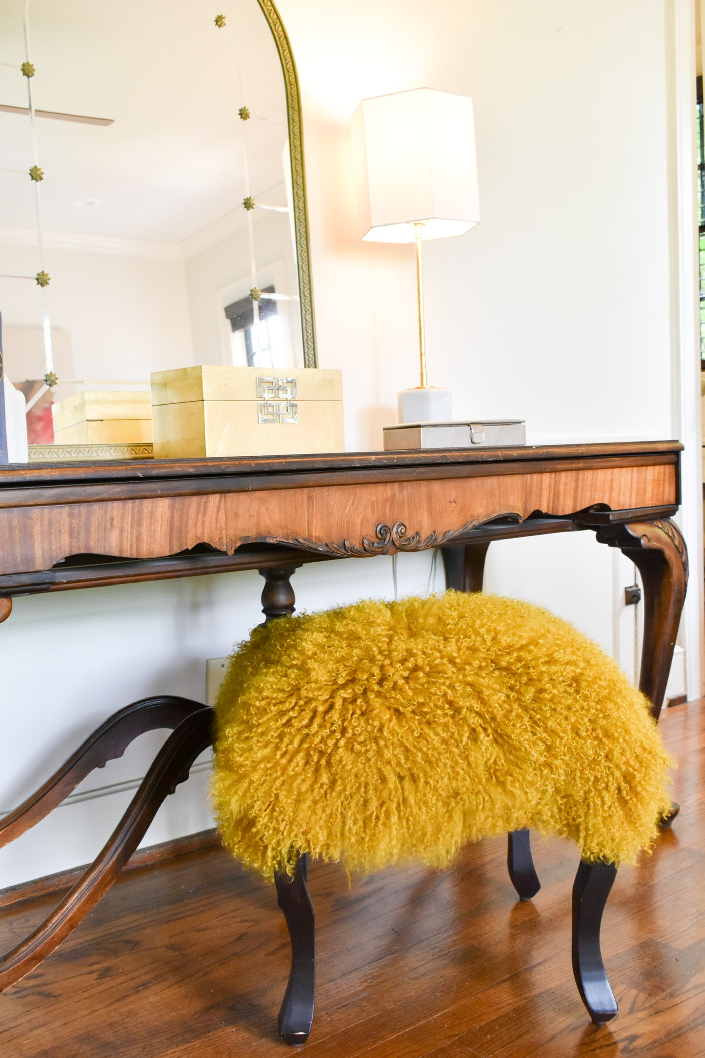 Serape Stool 18" with Tibetan Top Mustard