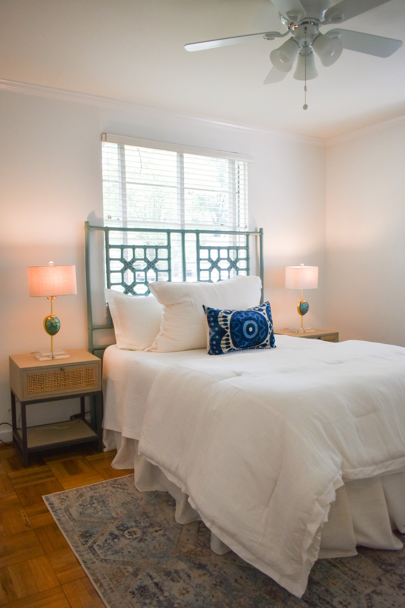 Rattan Lattice Queen Headboard, Sea Foam