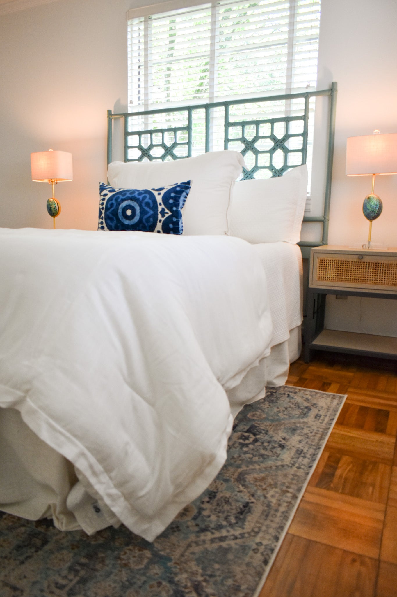 Rattan Lattice Queen Headboard, Sea Foam