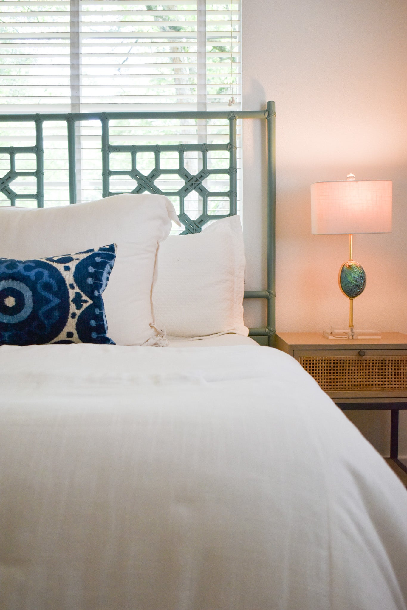 Rattan Lattice Queen Headboard, Sea Foam