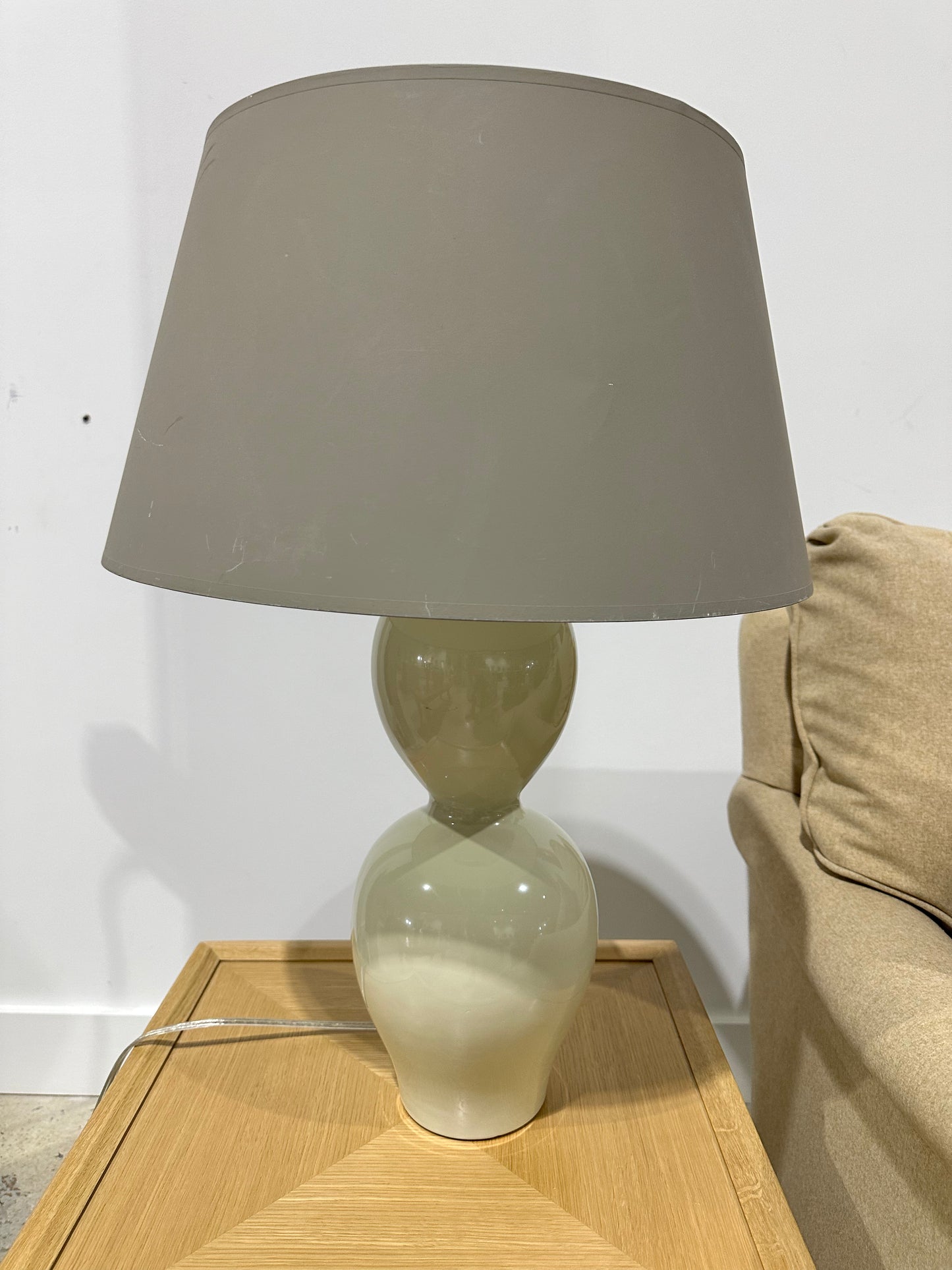 Ceramic White Lamp, Taupe Shade
