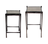 Cognac Pressed Glass Cast Metal Accent Nesting Table Set