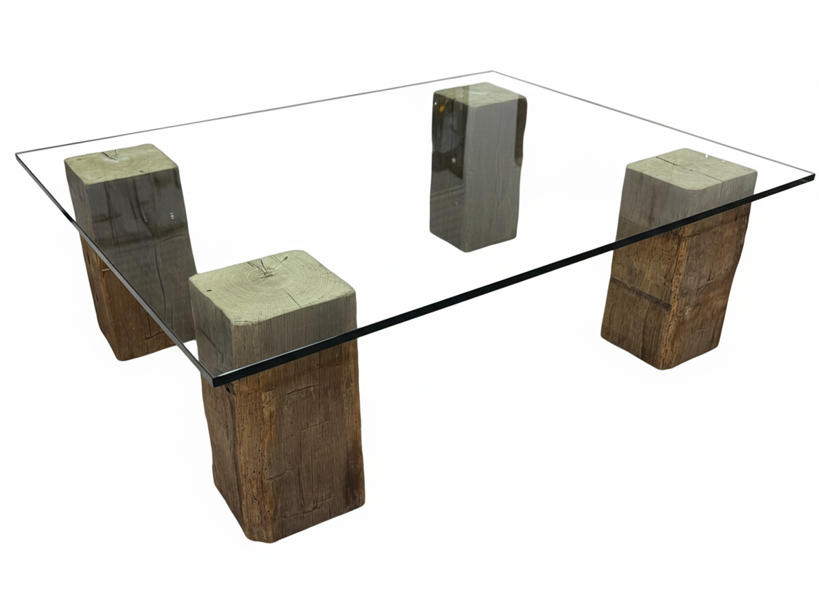 Reclaimed Wood And Glass Coffee Table