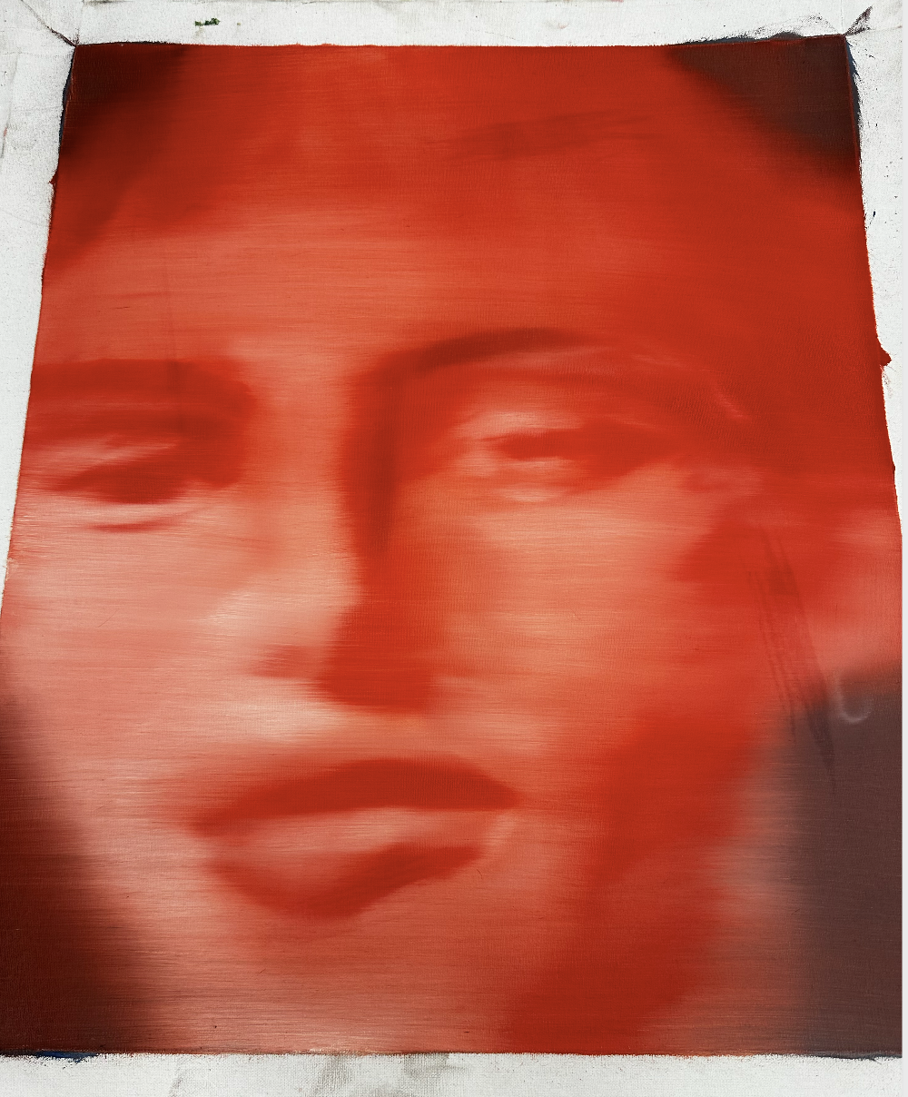 Oil On Canvas Red Girl Framed