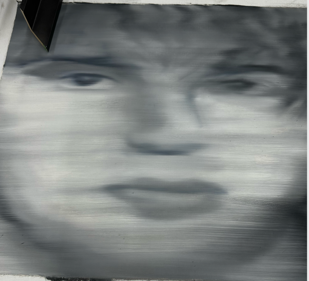 Oil On Canvas Black and White Face Framed