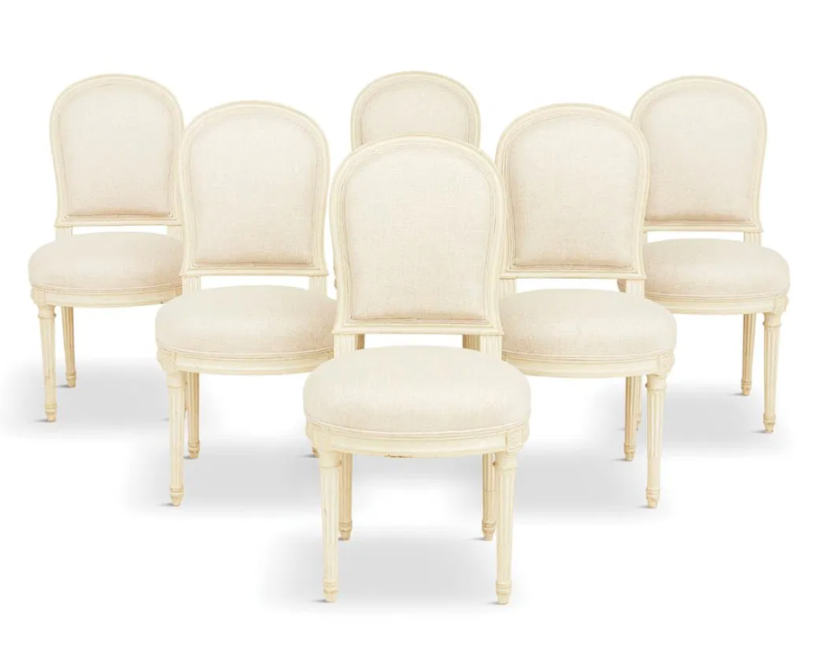 Suite of Six Louis XVI Style Creme Peinte Side Chairs (set)
