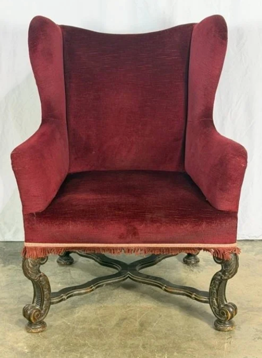 Red Antique Wing Back Chair