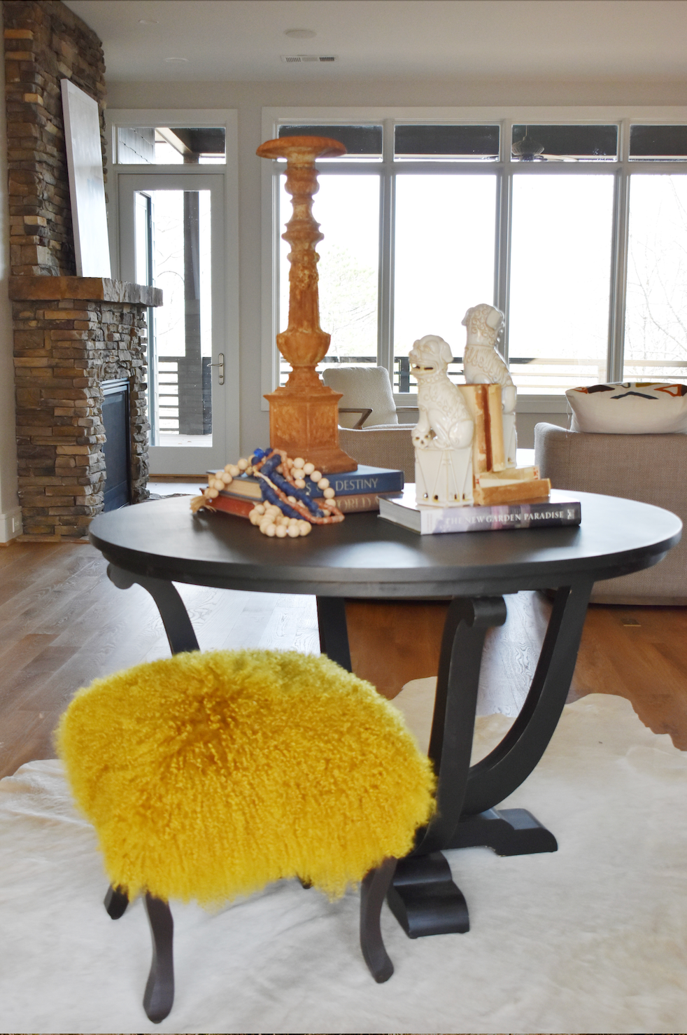Serape Stool 18" with Tibetan Top Mustard