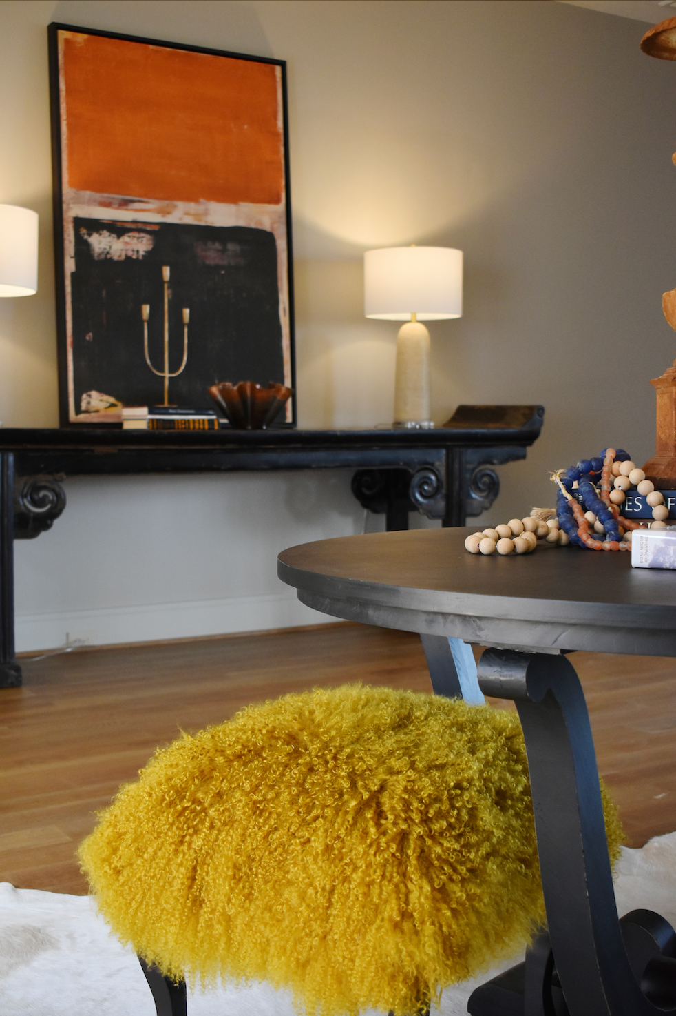 Serape Stool 18" with Tibetan Top Mustard