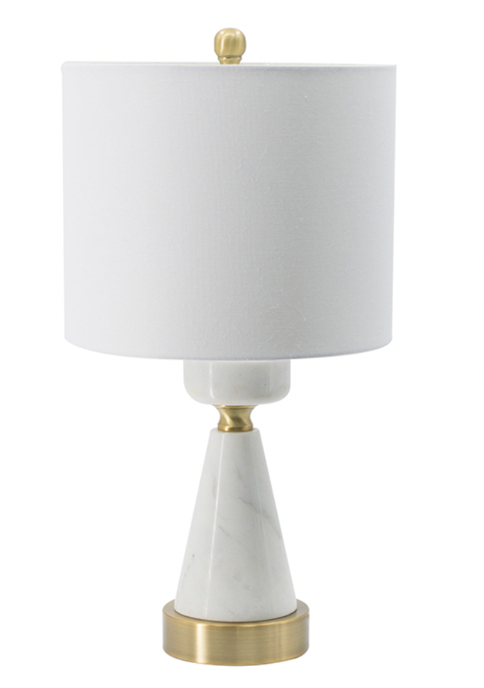 Cone Marble Base Brass Tone Metal Trim