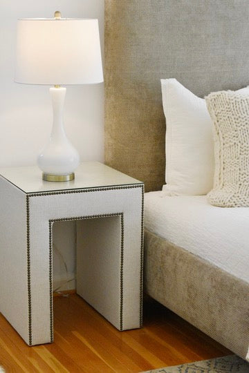 HB Side Table, Phat Cream/Antique Brass Nailheads