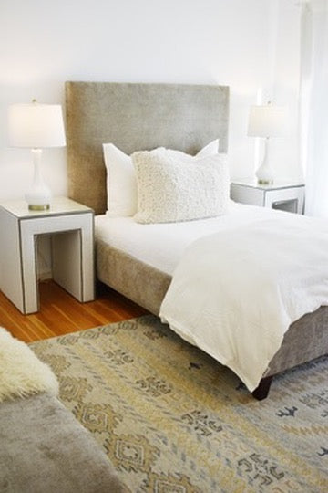 HB Side Table, Phat Cream/Antique Brass Nailheads