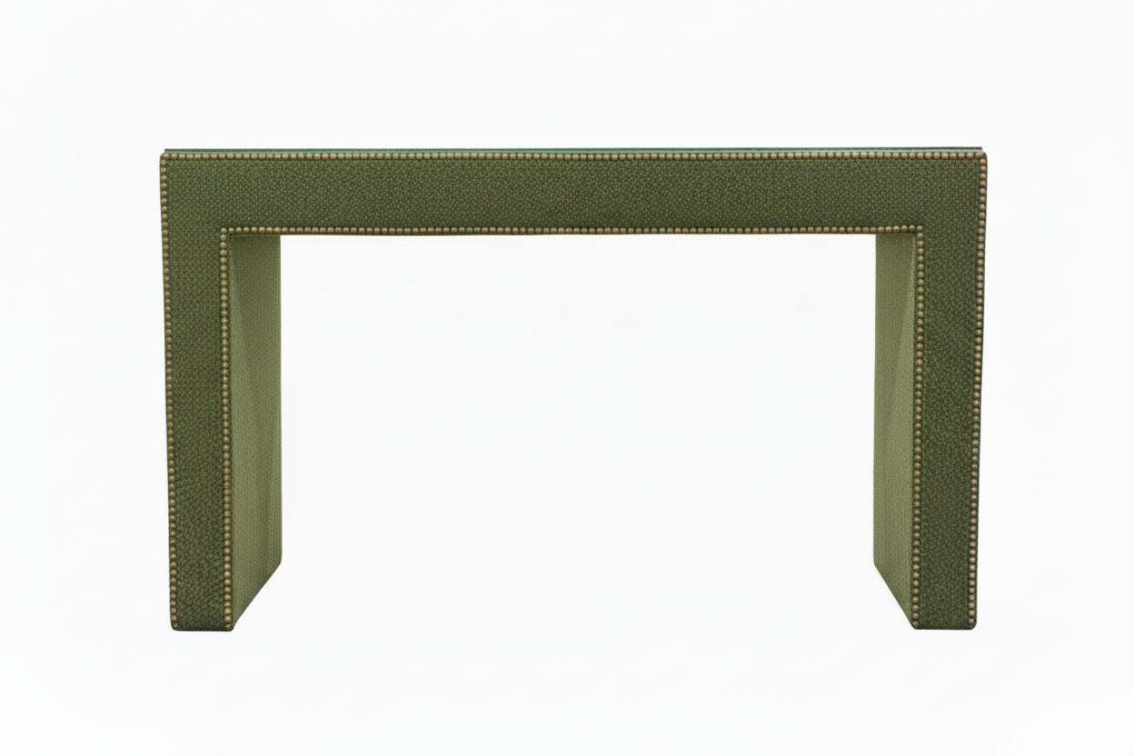 Upholstered Console, Indus Kelp/Antique Brass Nailheads