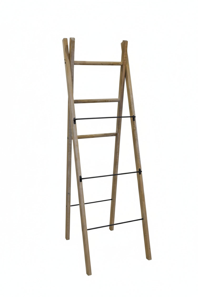 Decorative Wood Ladder w/ 3 Metal Rungs