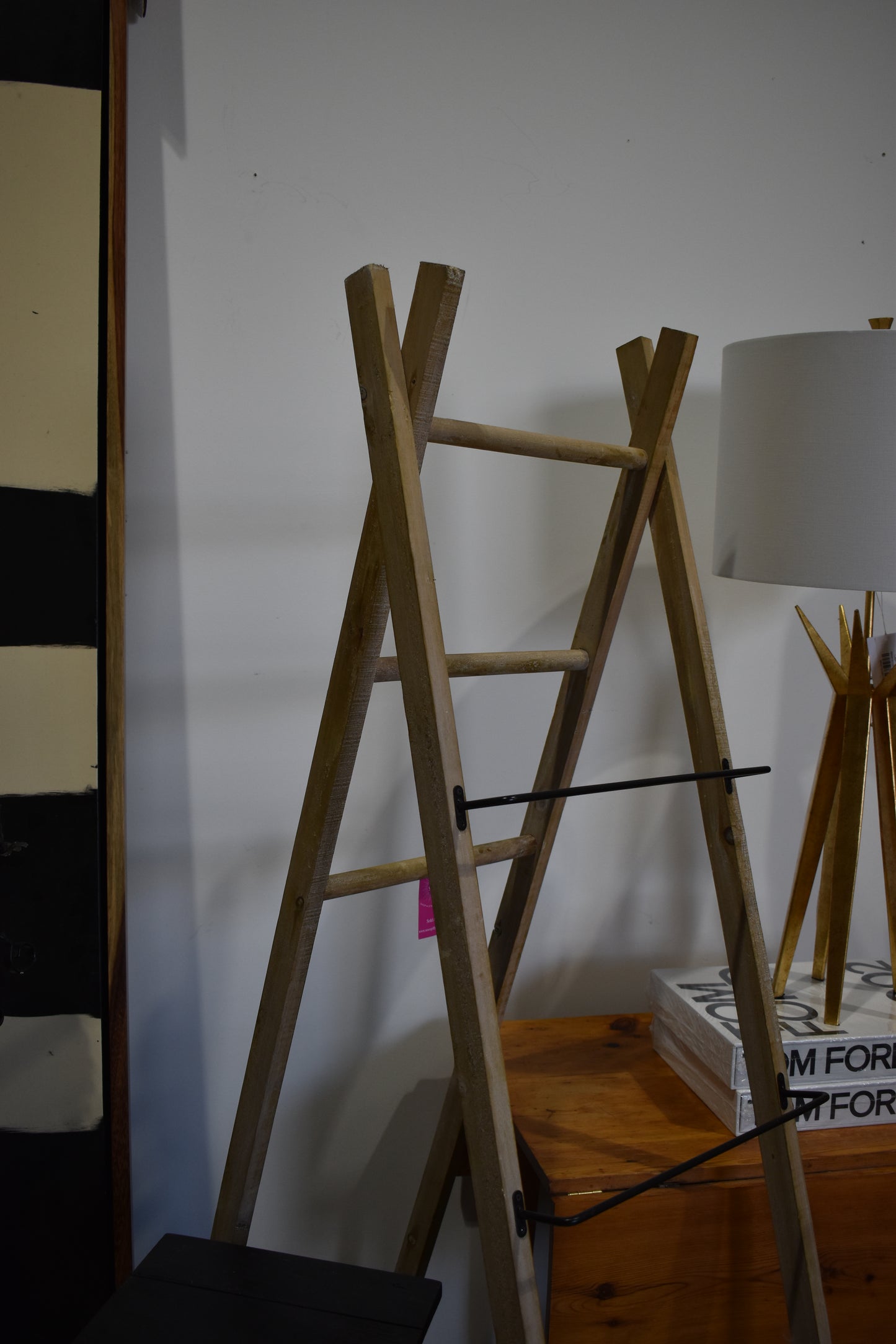 Decorative Wood Ladder w/ 3 Metal Rungs