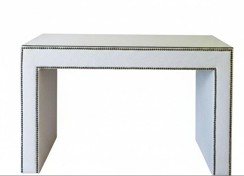 Upholstered Console, Bopper Natural/Antique Brass Nailheads