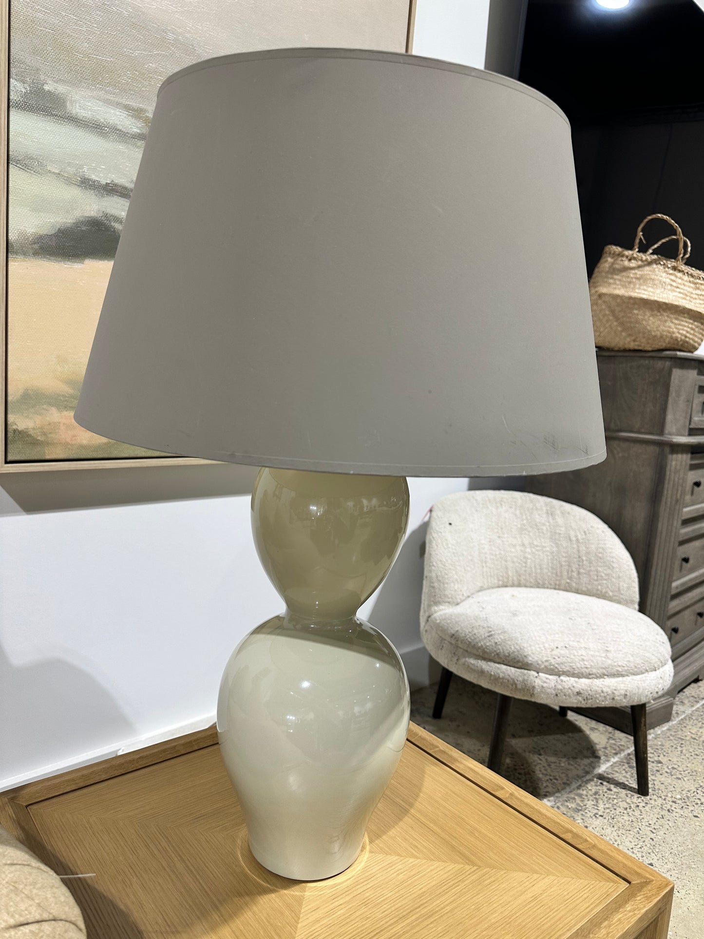 Ceramic White Lamp, Taupe Shade