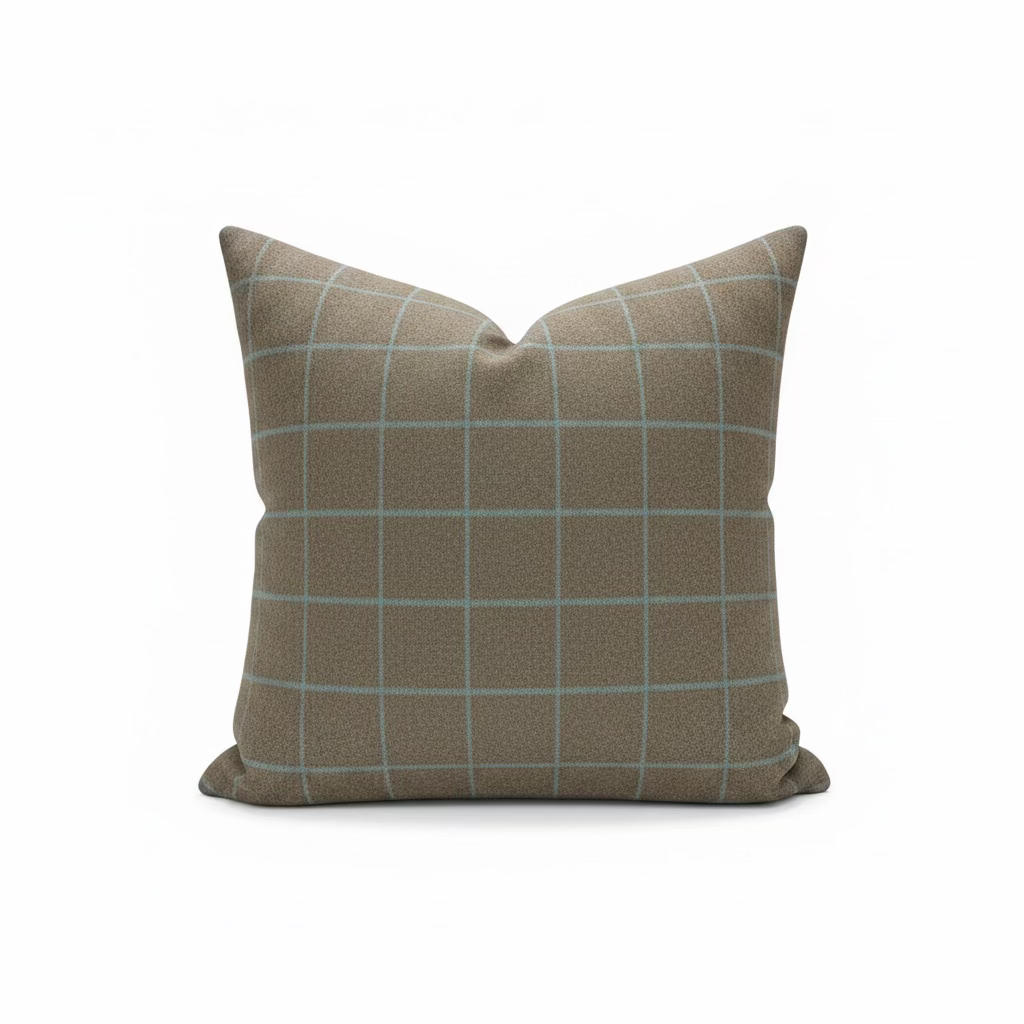 Charcoal and Blue Plaid & Chevron Pillow