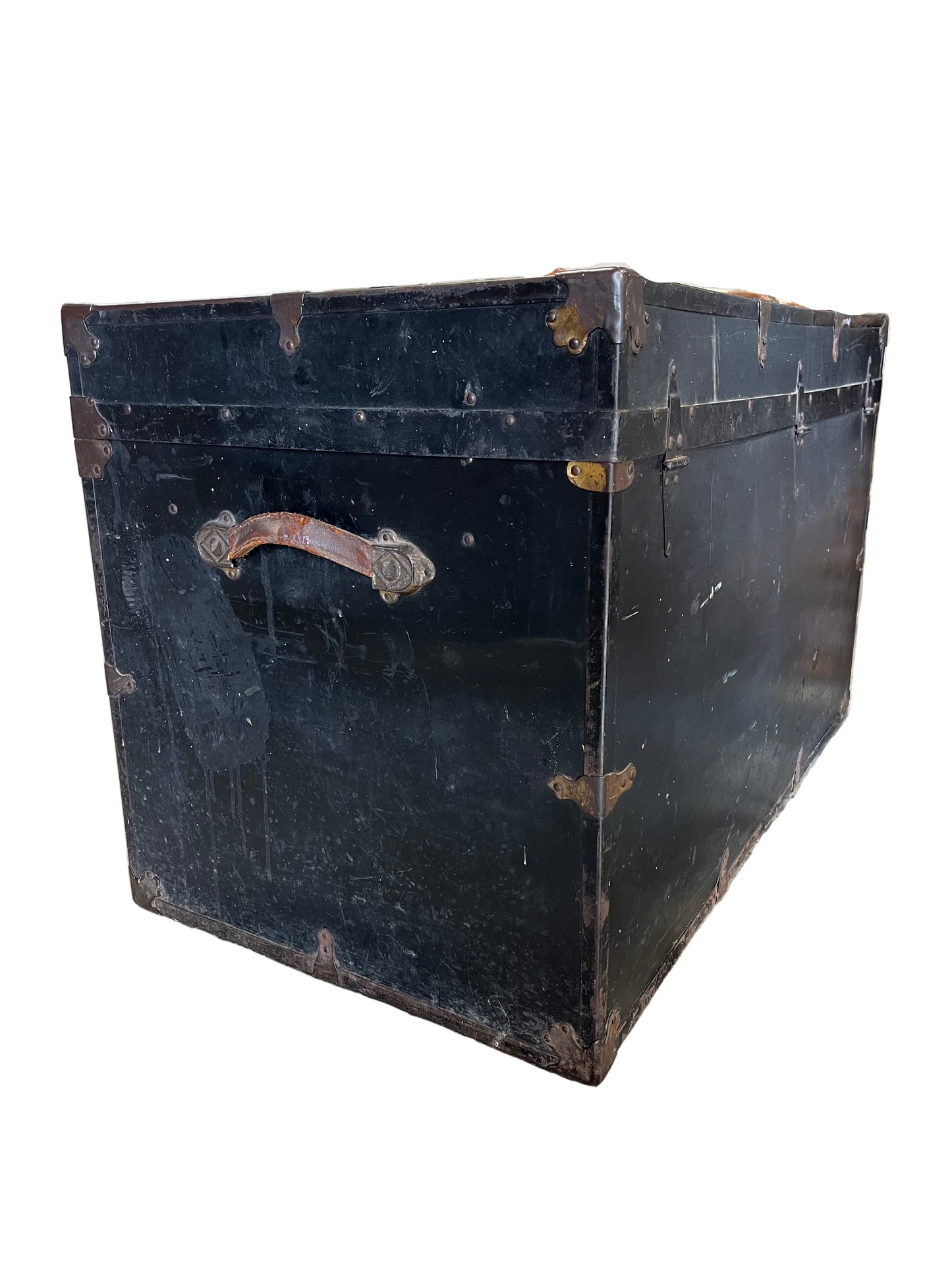 Antique Black Luggage Steamer Trunk