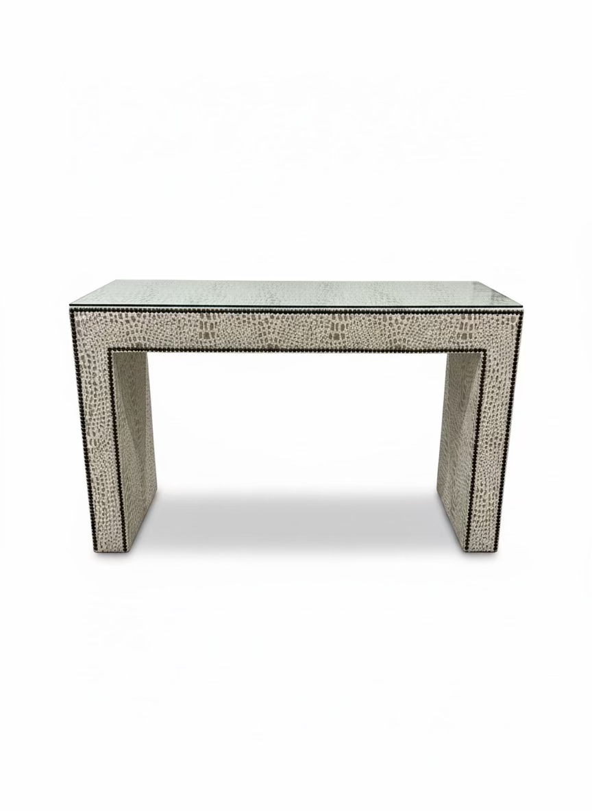 Upholstered Console, Darwin Cream/Antique Brass Nailheads