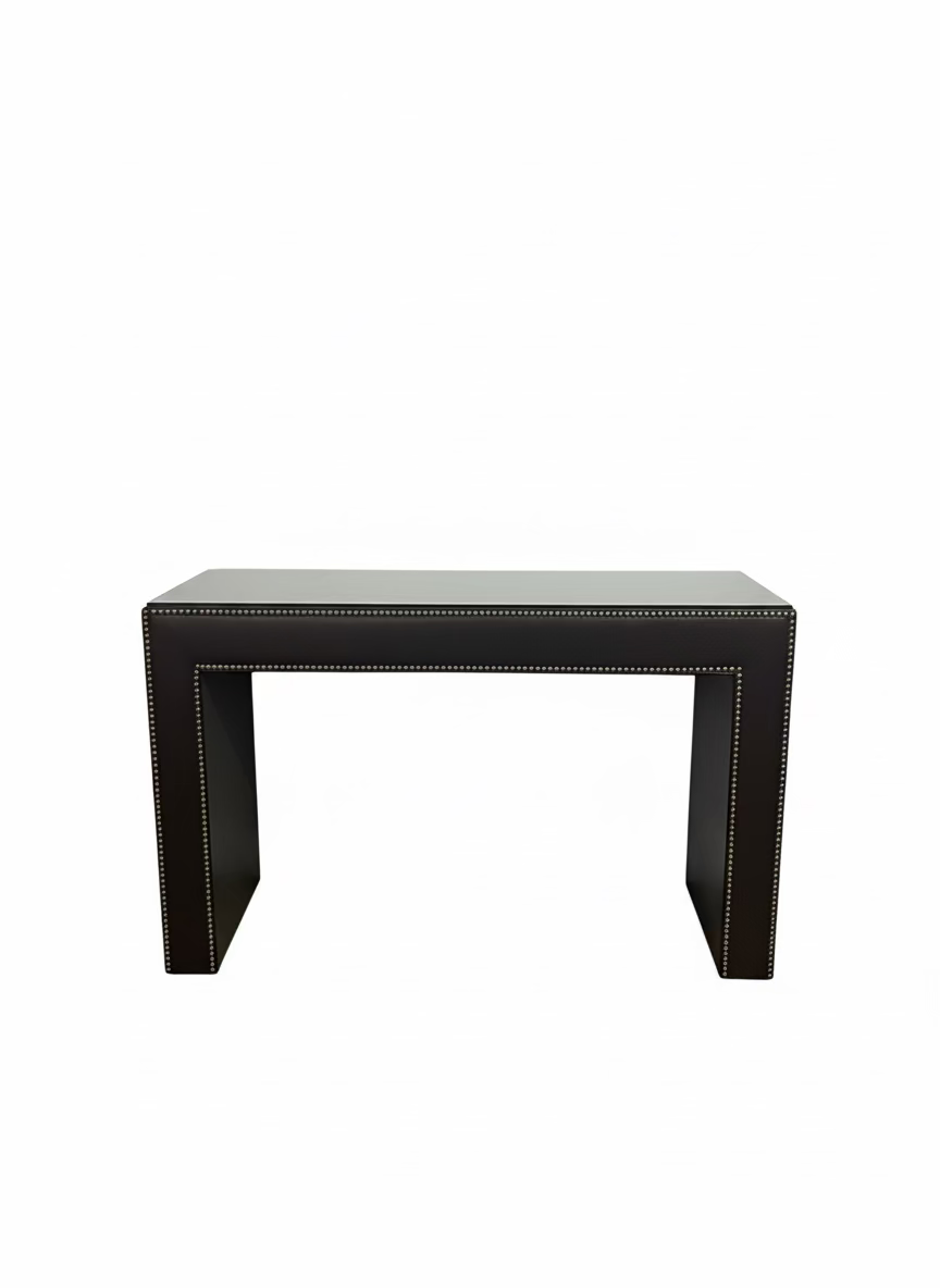 Upholstered Console, Avanti Walnut/Antique Brass Nailheads