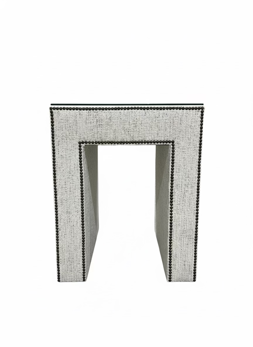 HB Side Table, Phat Cream/Antique Brass Nailheads
