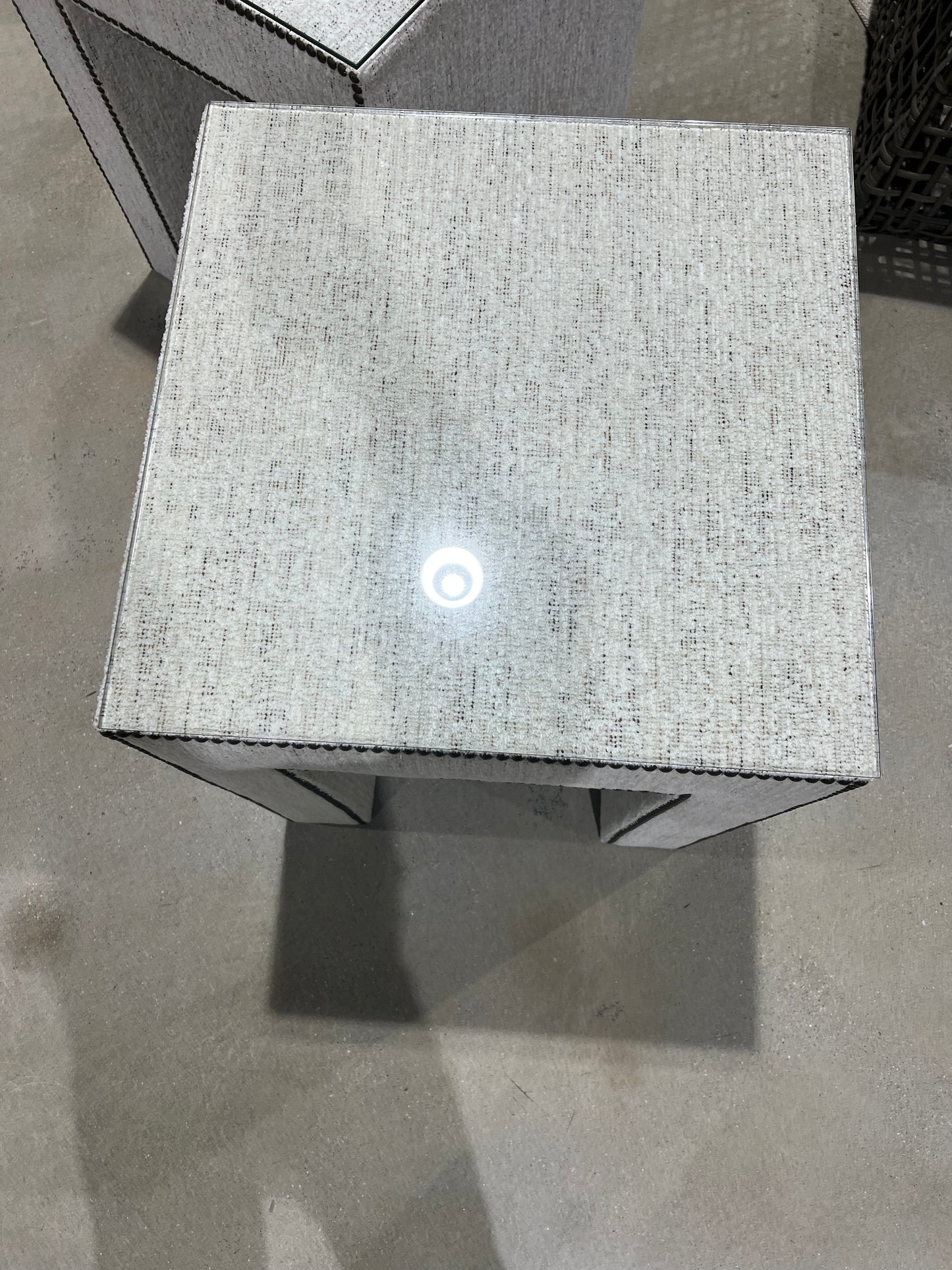 HB Side Table, Phat Cream/Antique Brass Nailheads