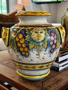 Vintage Italian Deruta Bacchus and Grape Vase