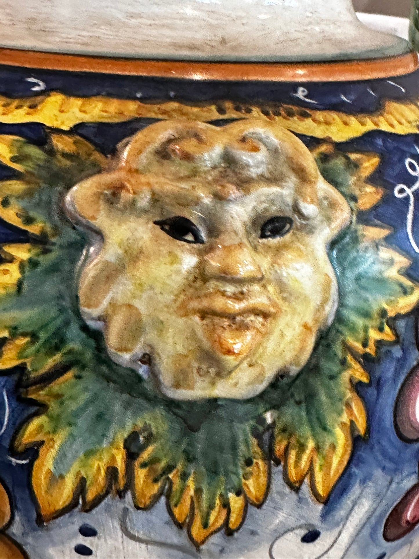Vintage Italian Deruta Bacchus and Grape Vase
