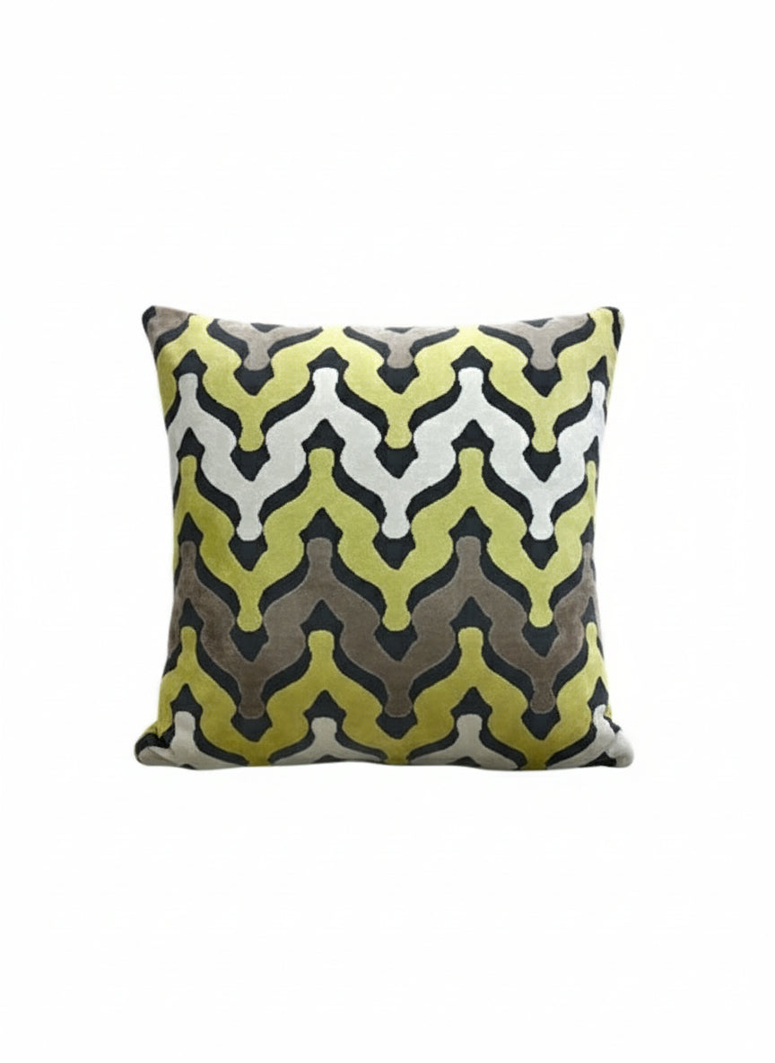 Chartreuse  and Grey Chevron Pillow