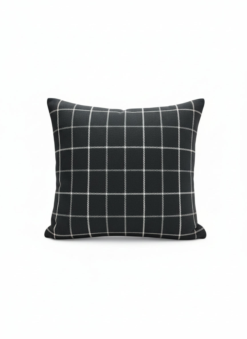 Black Plaid and Orange Pillow
