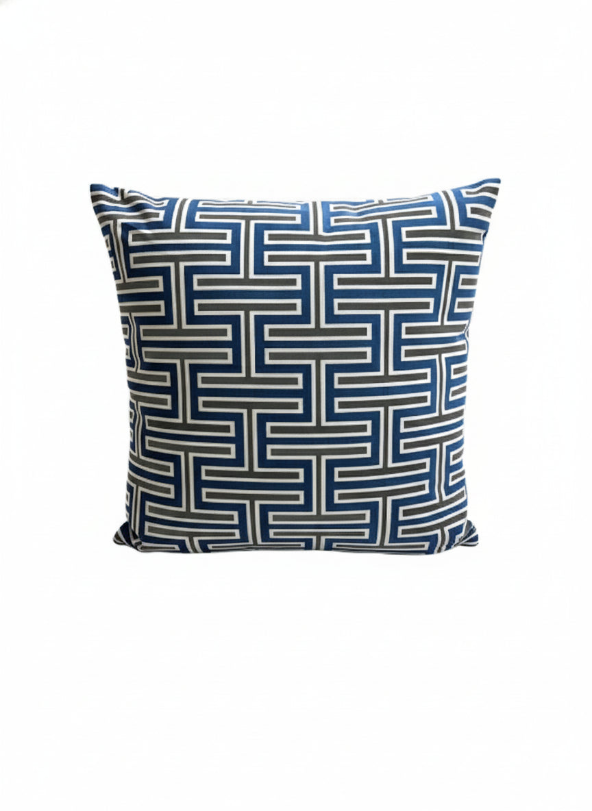 Blue and Grey Greek Key Pillow