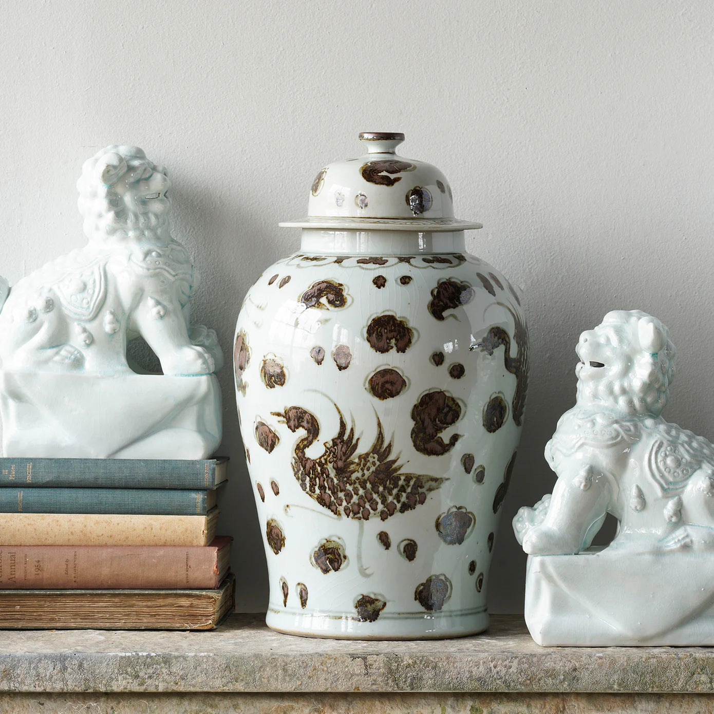 Jingdezhen Hand-Painted Temple Jar, Brown with Phoenix