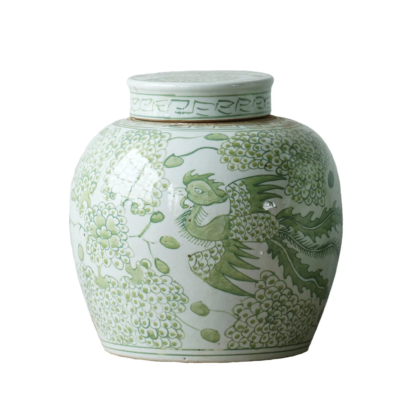 Jingdezhen Hand-Painted Ginger Jar, Green with Bird