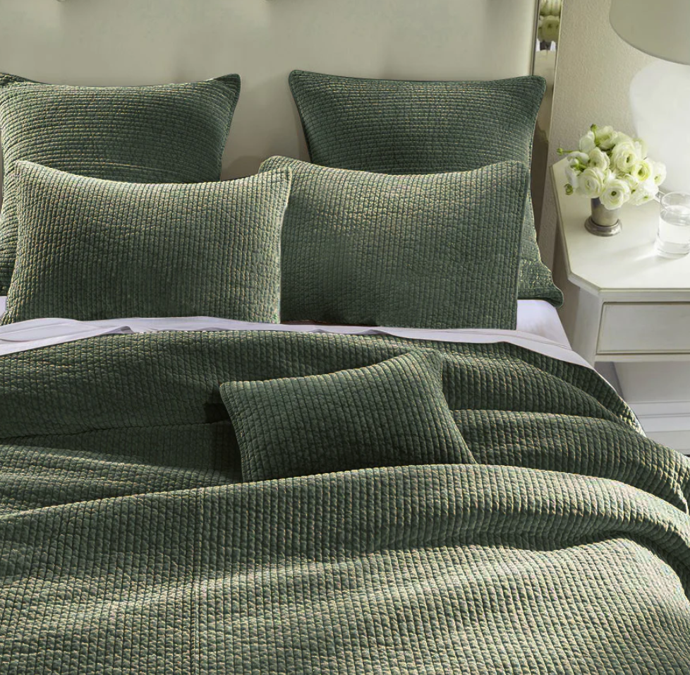 Stonewashed Cotton Velvet Quilt Set/Queen/Fern Green