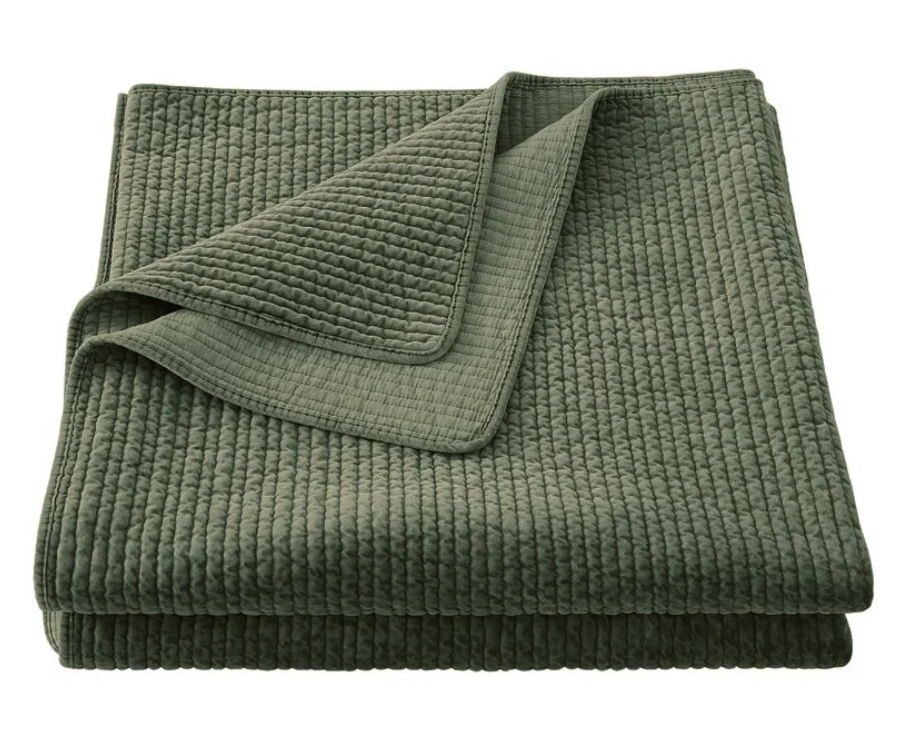 Stonewashed Cotton Velvet Quilt Set/Queen/Fern Green