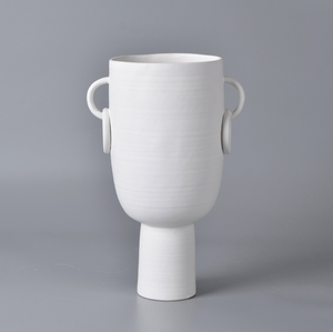 13"H Vase With Handles, White