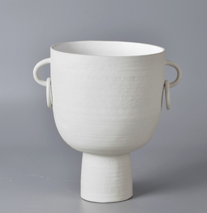 10"H Vase With Handles, White