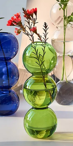 3 Ball Green Gourd-Shaped Glass Vase