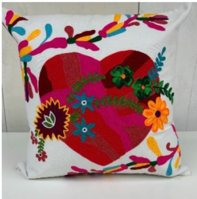Embroidered Heart Pillow 18x18