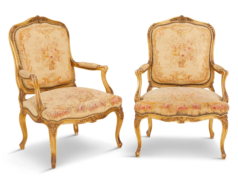 Louis XV-Style Giltwood Fauteuils