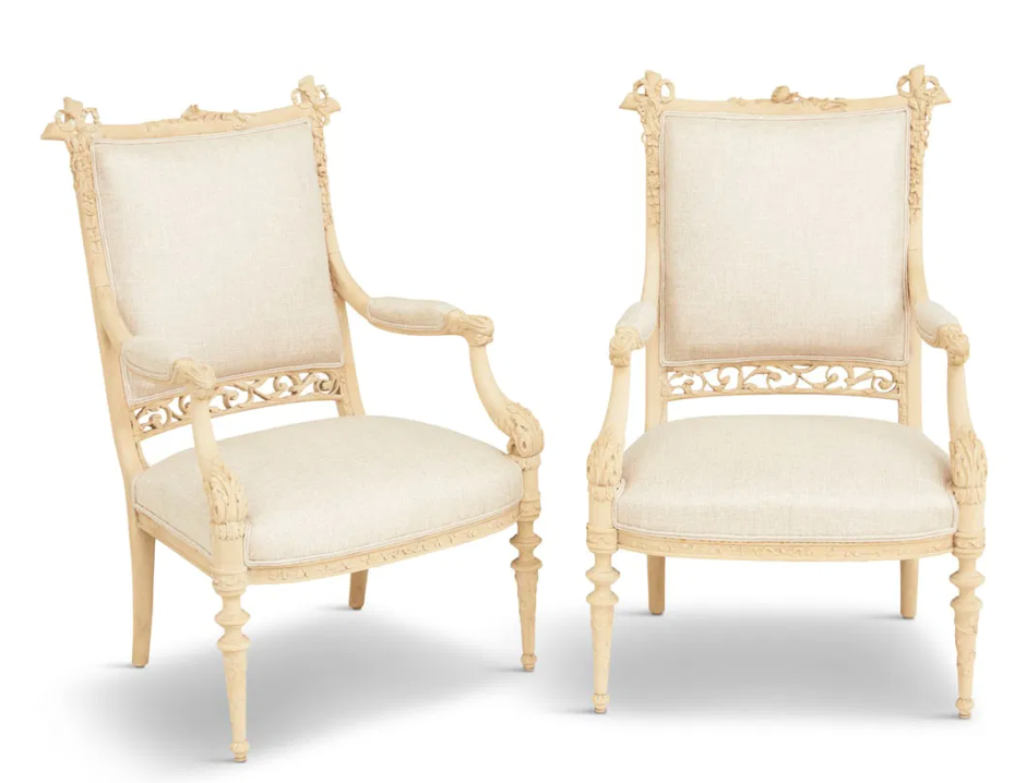 Louis XVI-Inspired Bleached Fruitwood Fauteuils