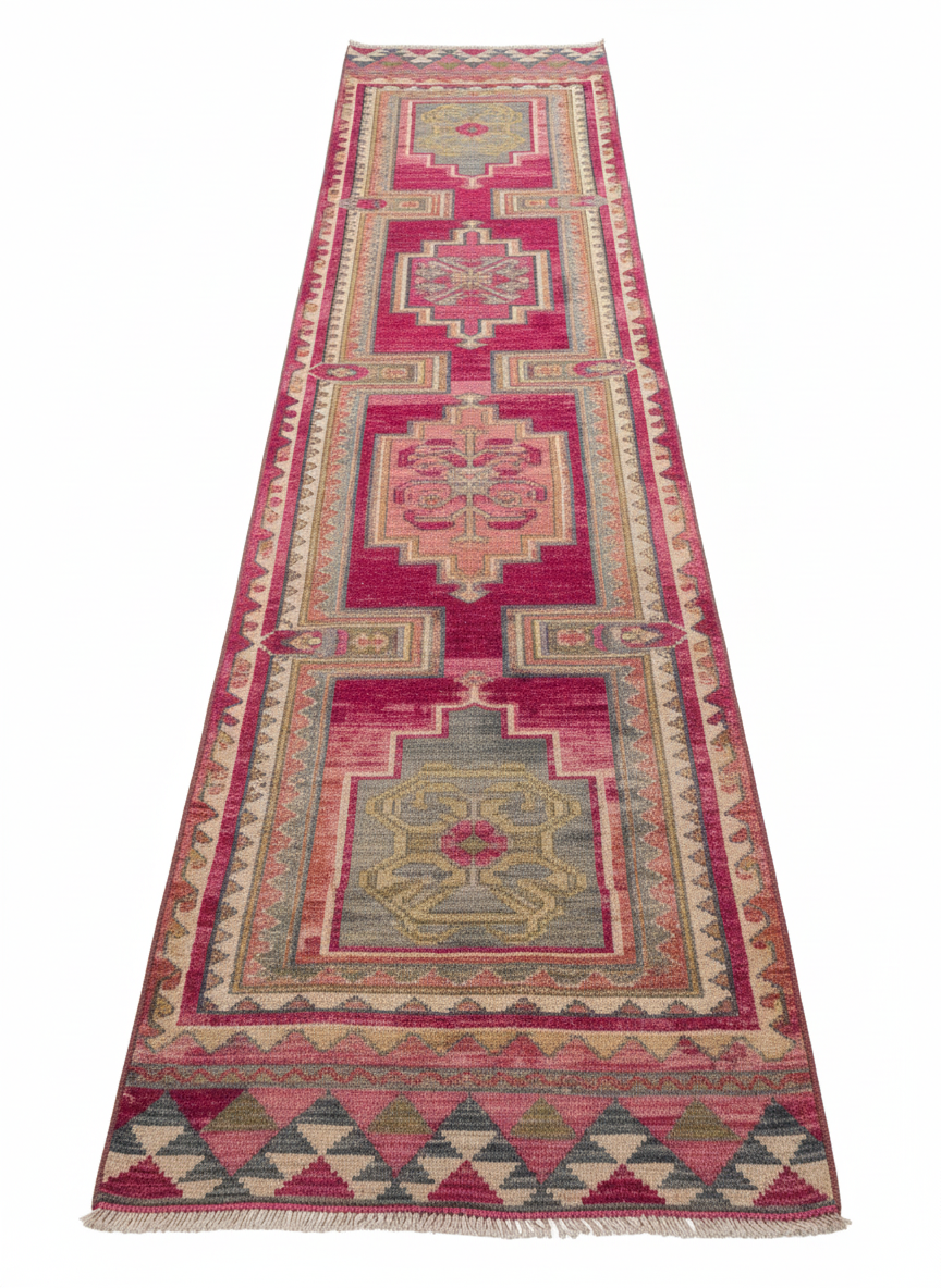 Oushak Runner, Bright Pink