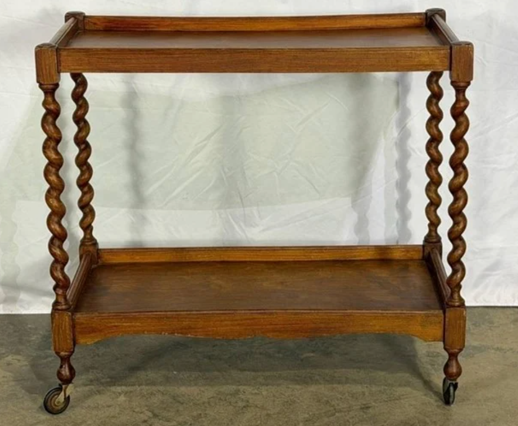 Barley twist antique bar cart