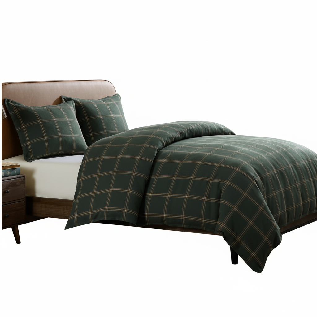 Windowpane Plaid Queen Bedding Set - Hunter Green