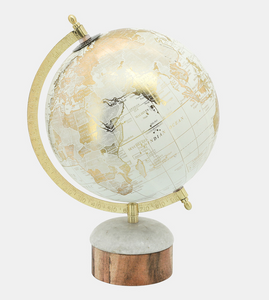 13"H Globe, White/Gold