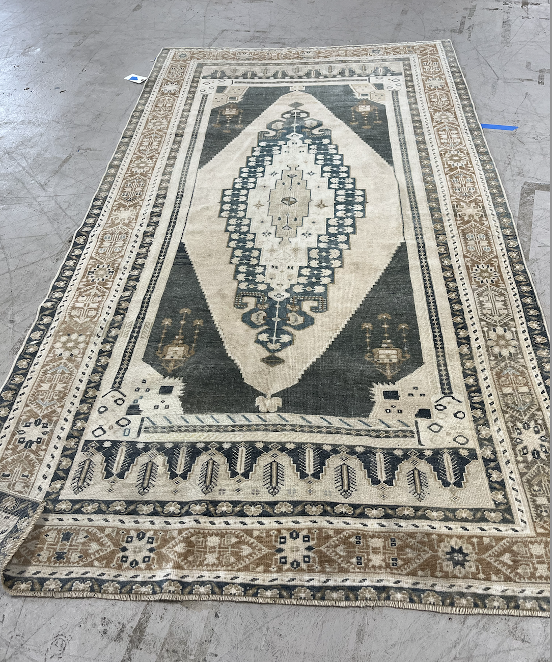 Hand printed blue gold 5'2 x 9'3